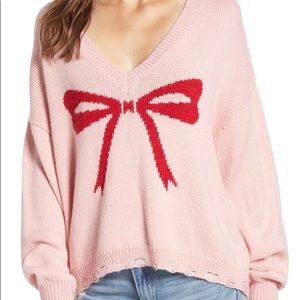 Wildfox Pink Clement Intarsia Bow Tie Sweater
